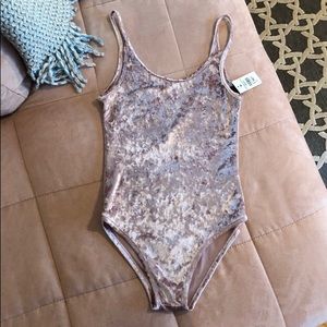 Pink crushed velvet bodysuit